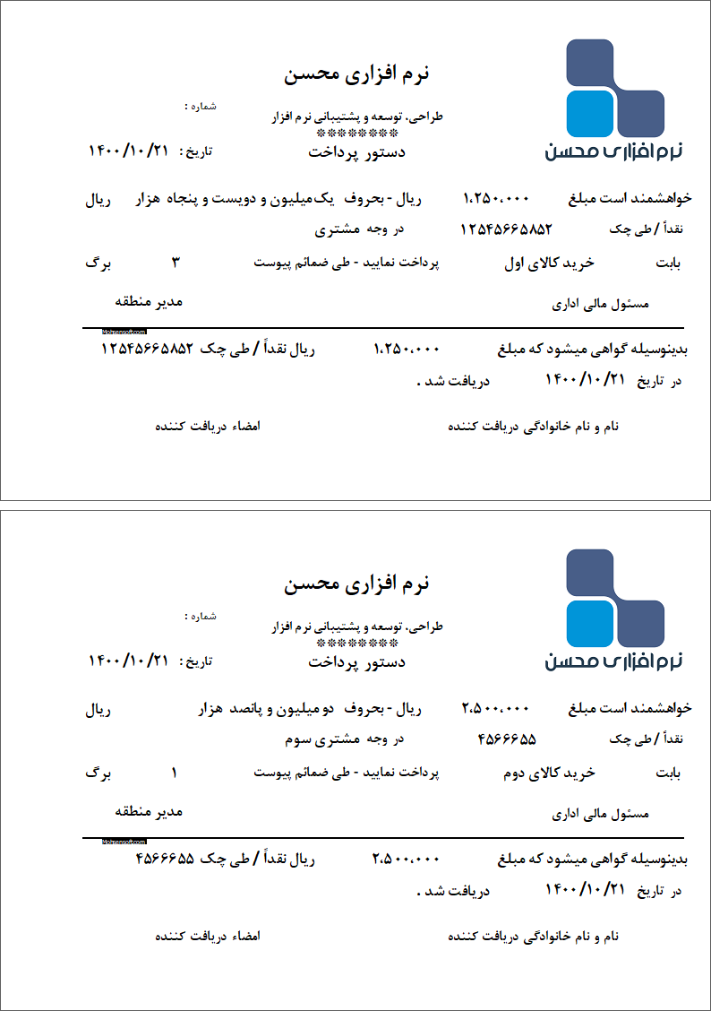 نمونه دستور پرداخت نوع 2