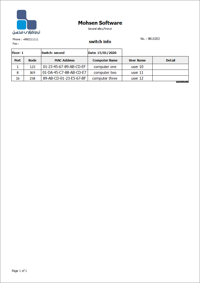نمونه اطلاعات سوئیچ