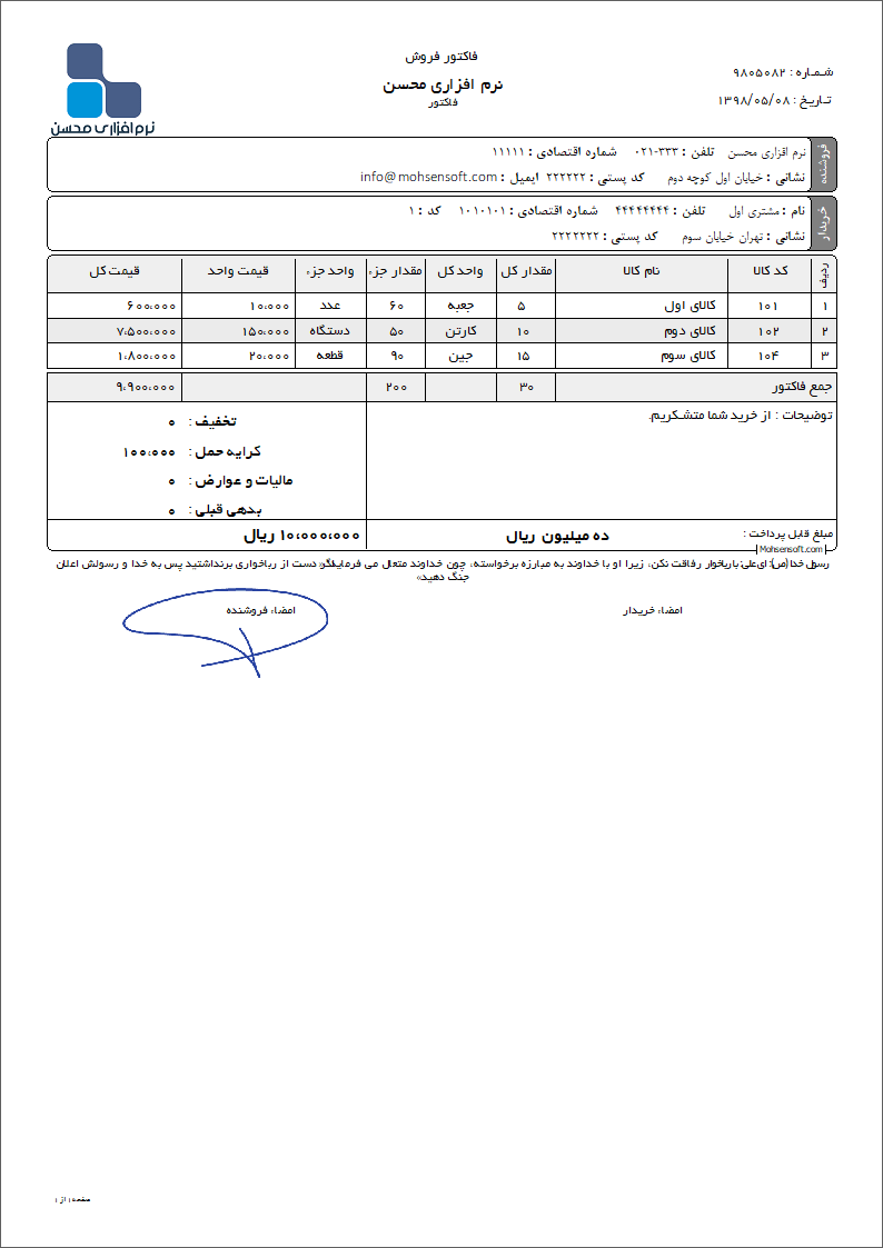نمونه فاکتوردو واحدی