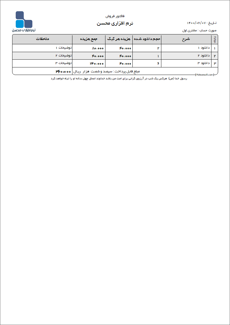 نمونه فاکتور کافی نت