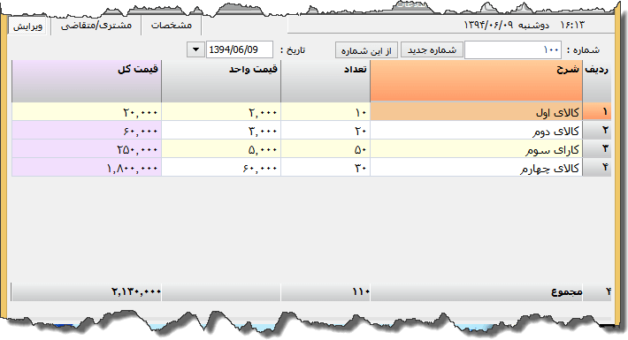 تصویر محیط نرم افزار فاکتور نوع 33