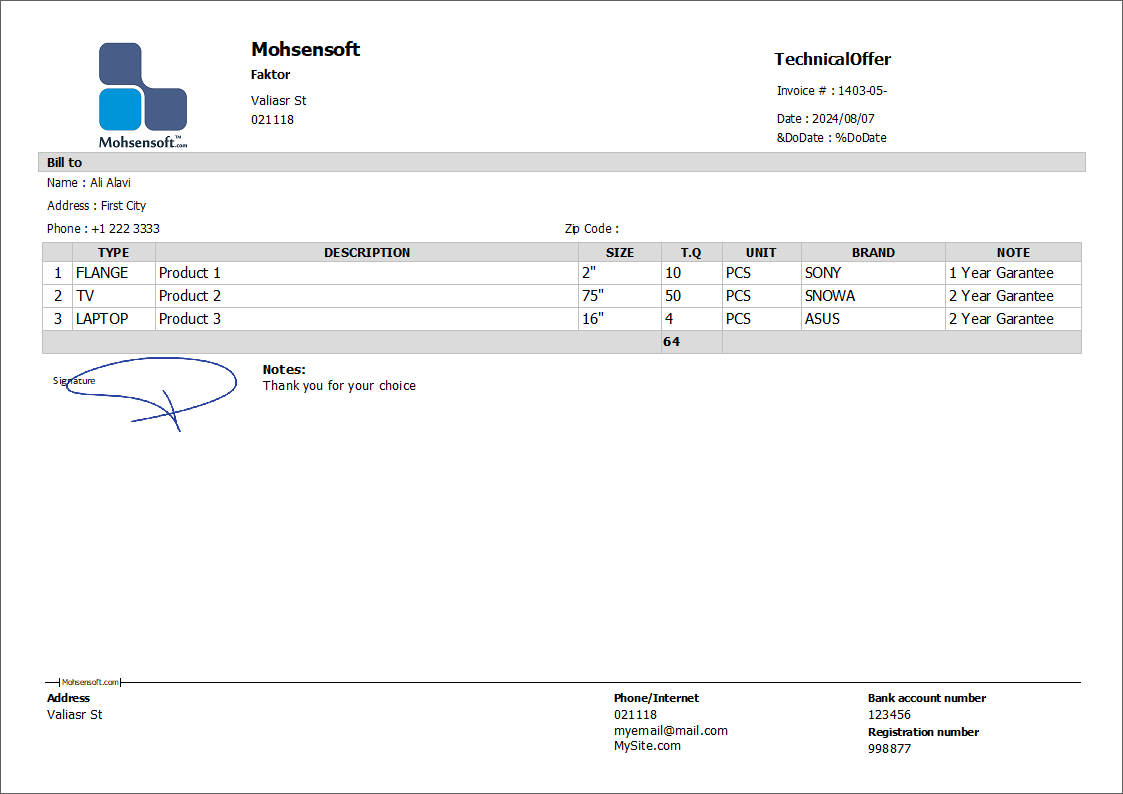 تصویر نمونه Financial And Technical Offer