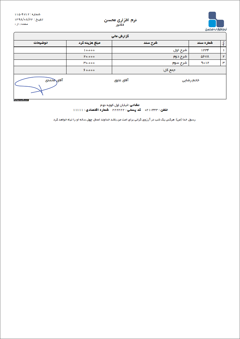 نمونه گزارش مالی