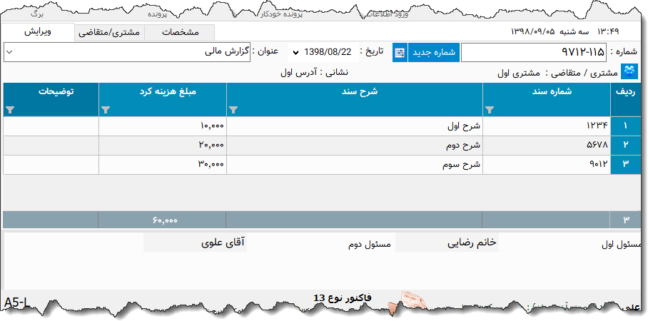 تصویر محیط نرم افزار گزارش مالی