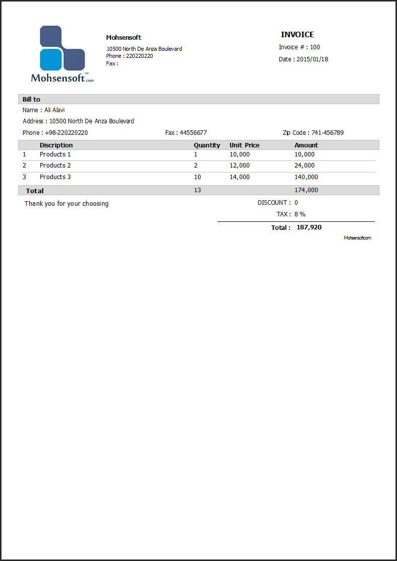 نمونه Invoice type 1