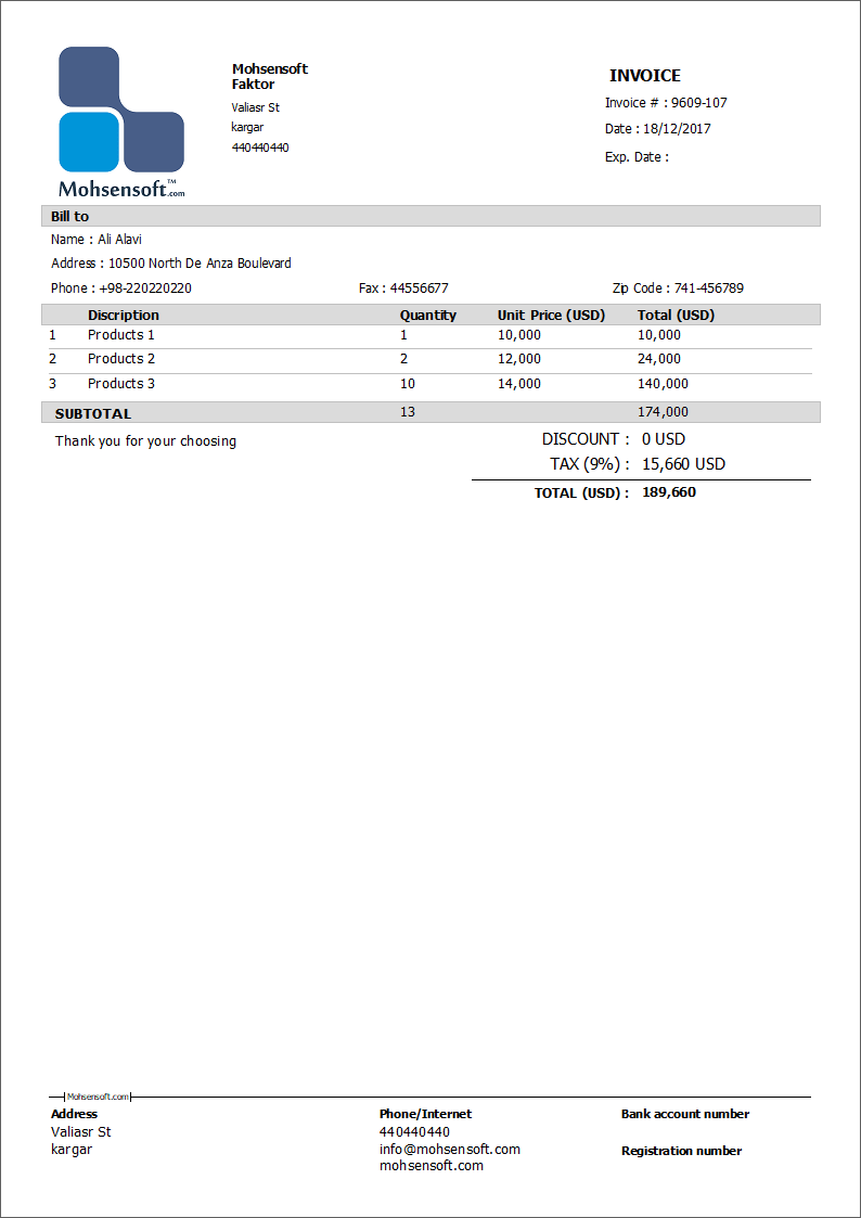 نمونه Invoice type 2