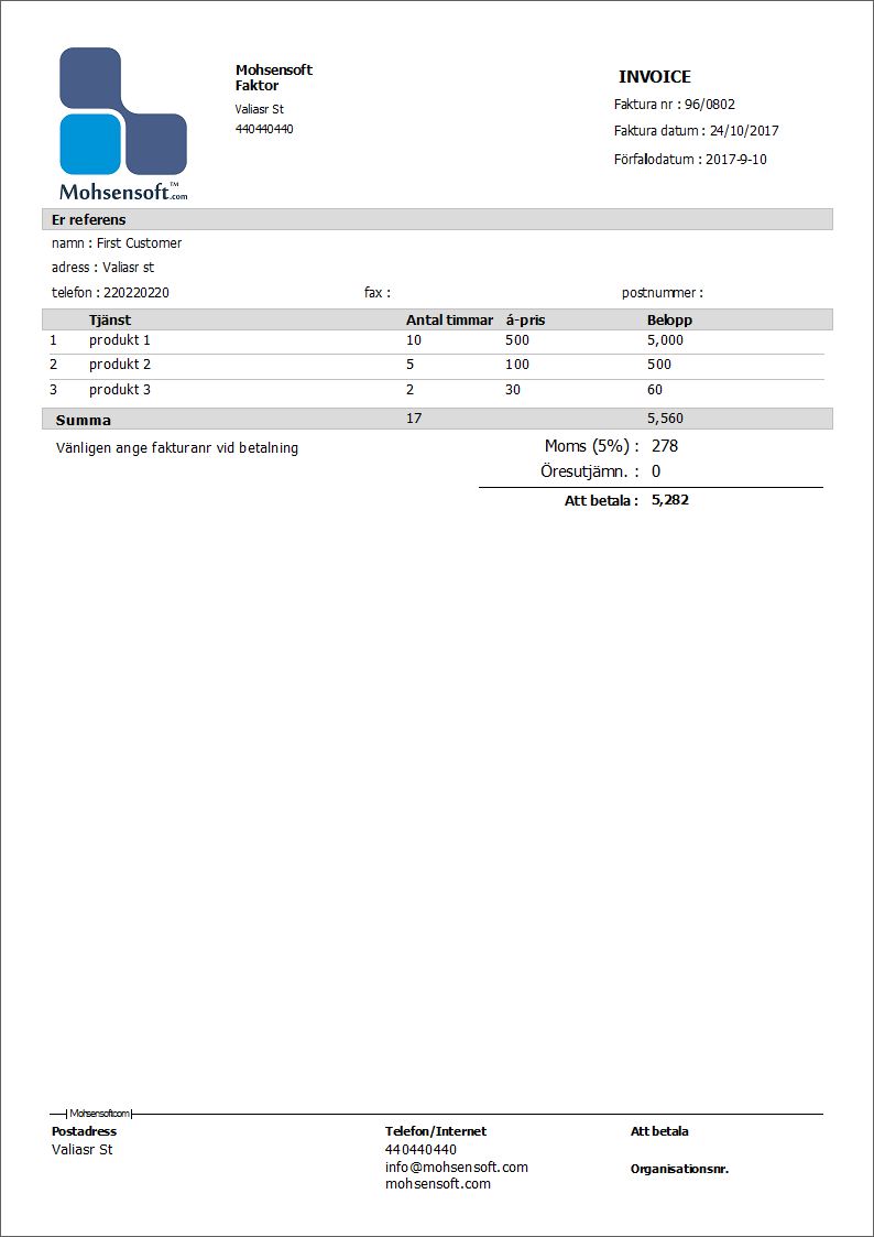 نمونه Invoice type 2-Swedish