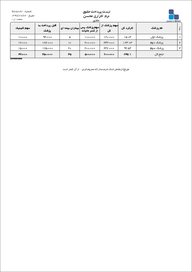 نمونه لیست پرداخت حقوق نوع 6