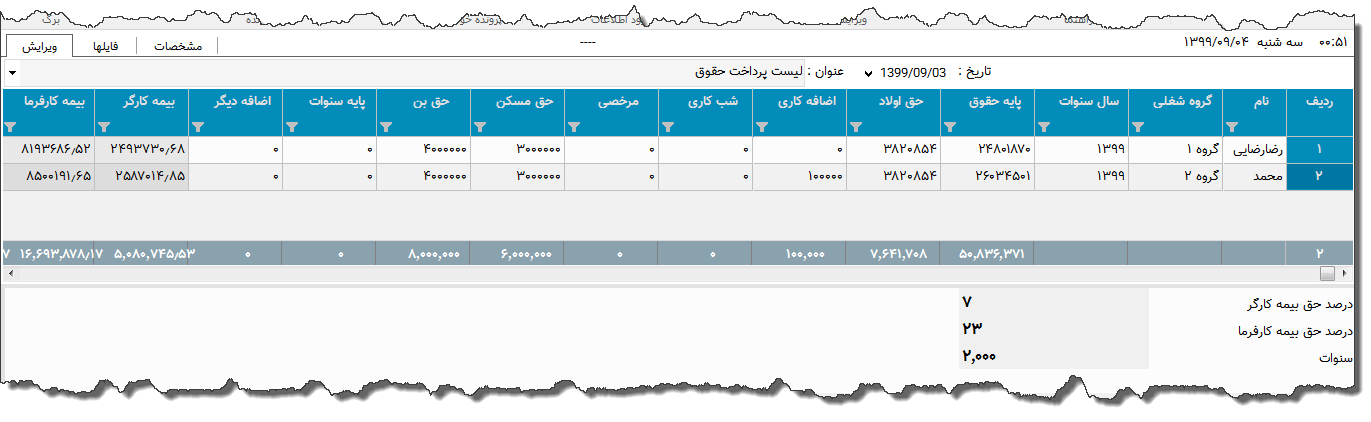 تصویر محیط نرم افزار لیست پرداخت حقوق نوع 8