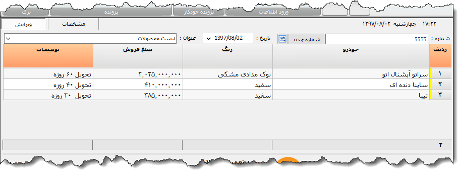 تصویر محیط نرم افزار لیست قیمت خودرو