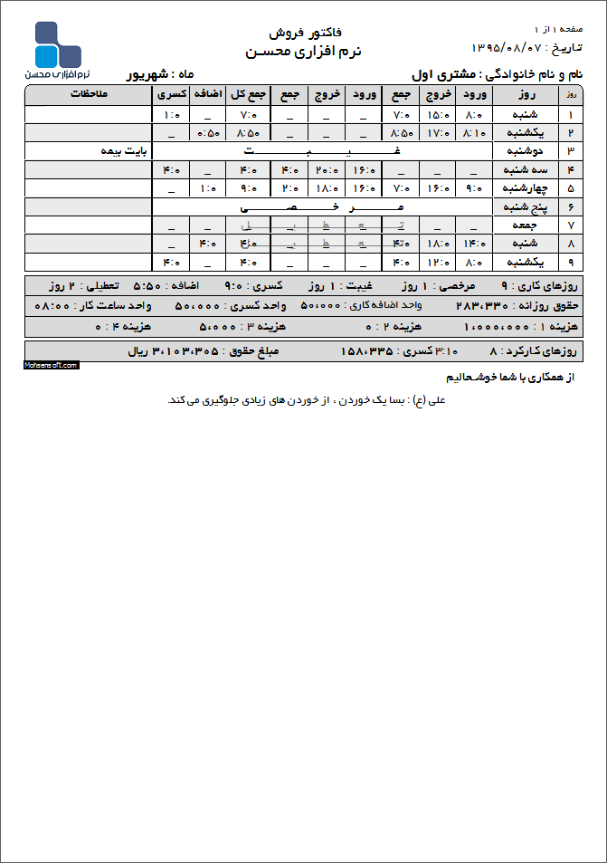تصویر محیط نرم افزار ساعت کار