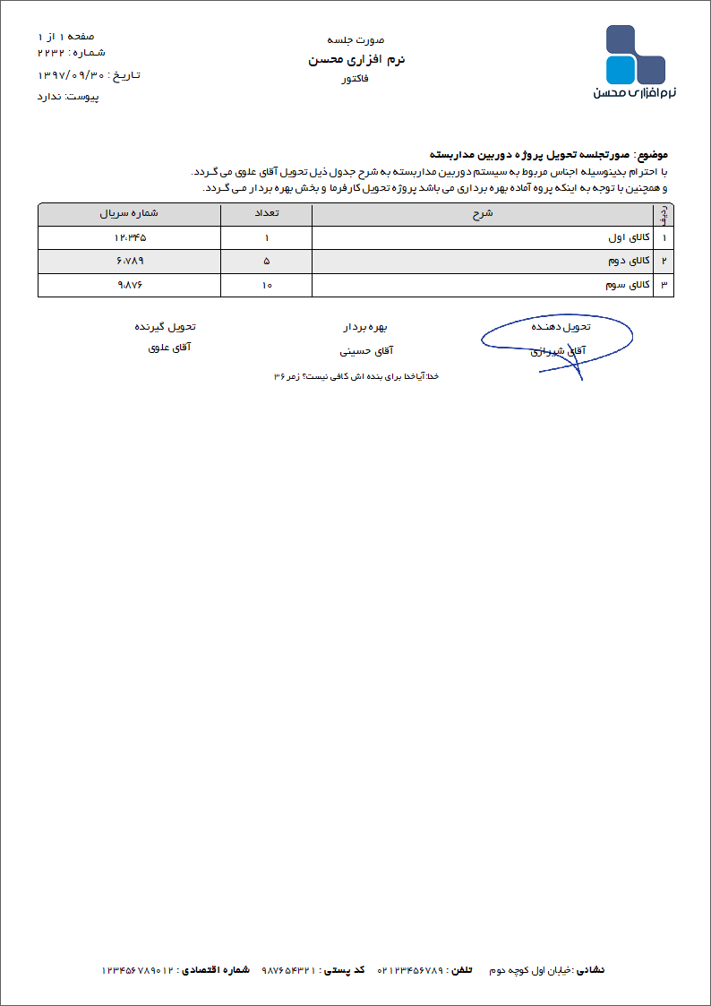 نمونه صورت جلسه دوربین مدار بسته