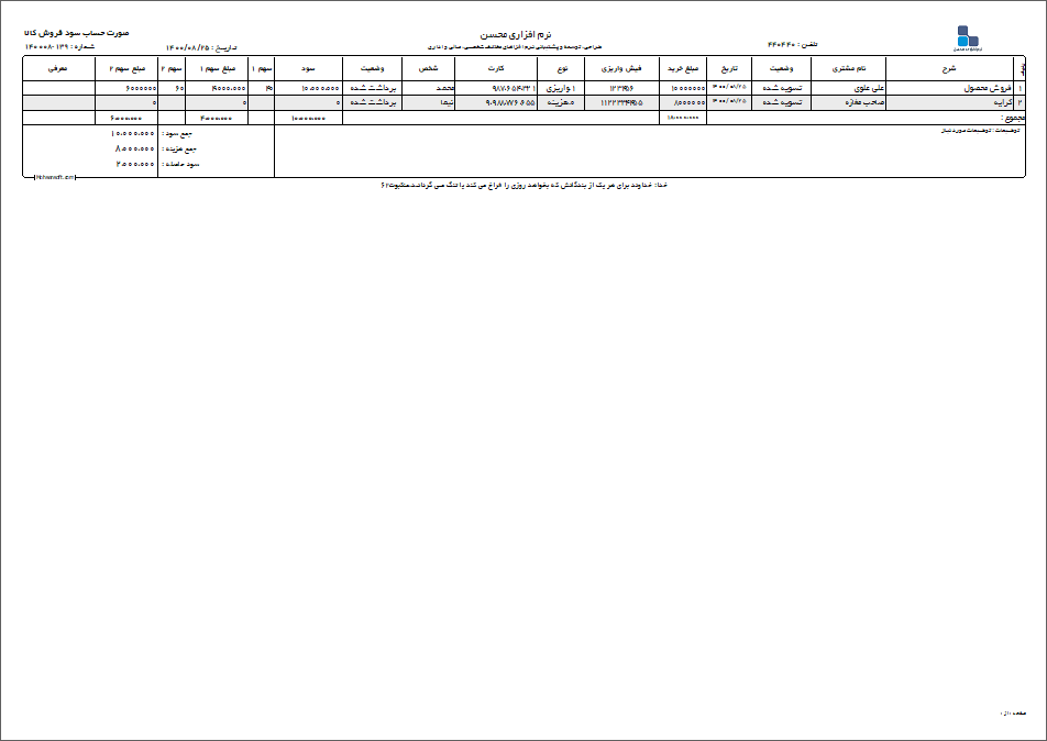 نمونه صورت حساب سود فروش نوع 5