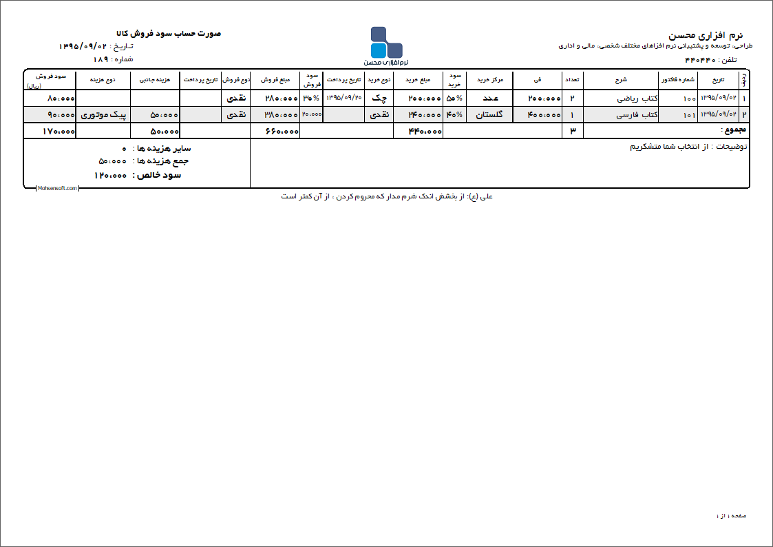 نمونه صورت حساب سود فروش نوع 6