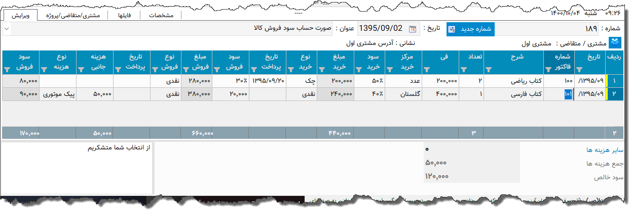 تصویر محیط نرم افزار صورت حساب سود فروش نوع 6